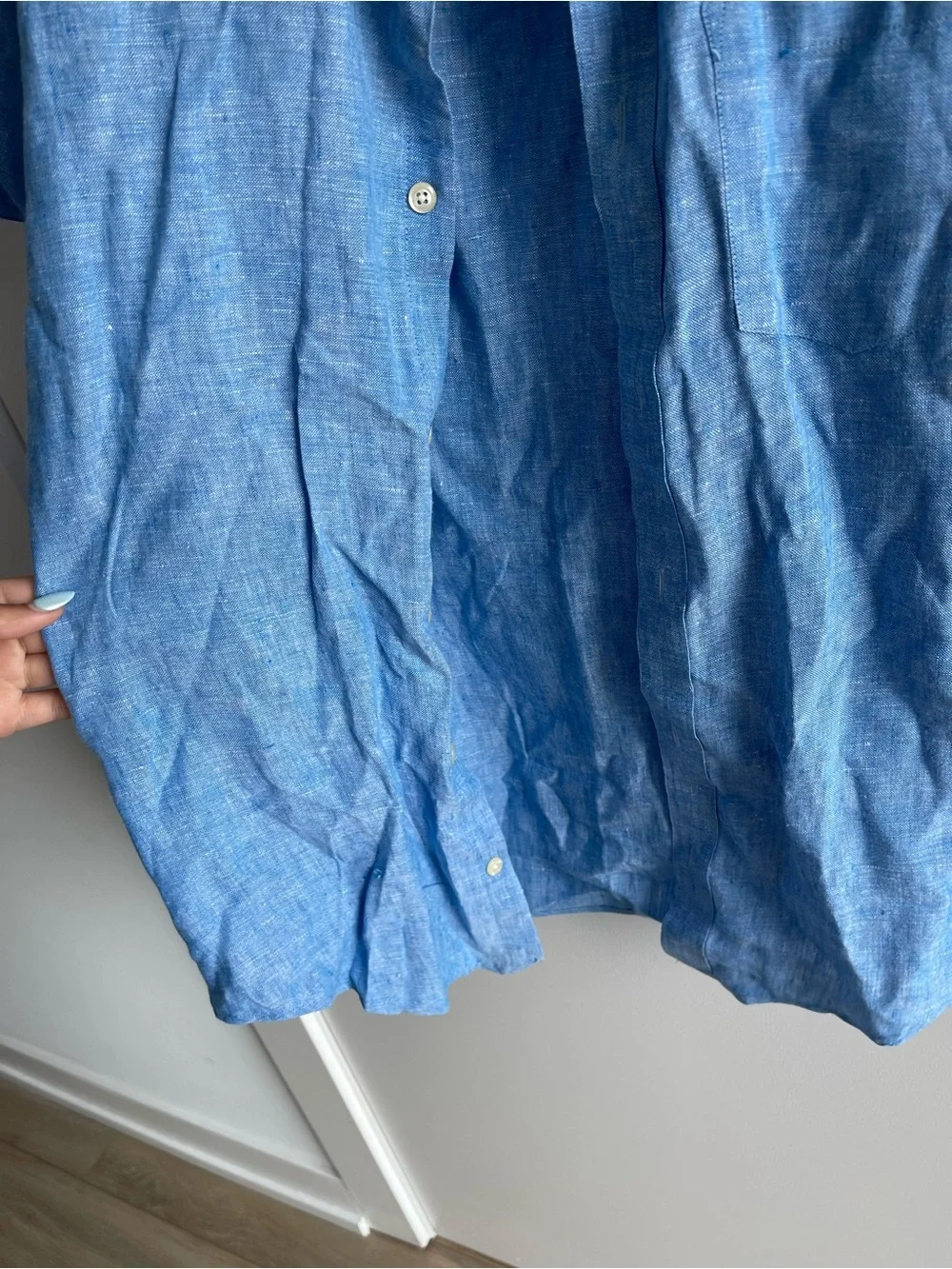 J Crew Light Blue Short-Sleeve Linen Blend Shirt